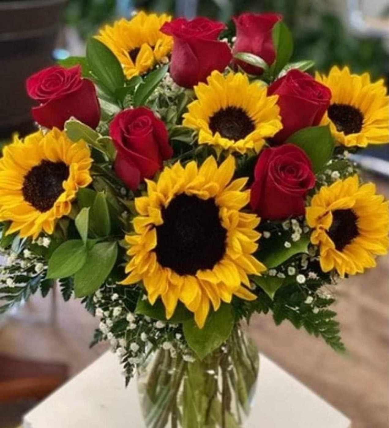 Sunflower and rose arrangement